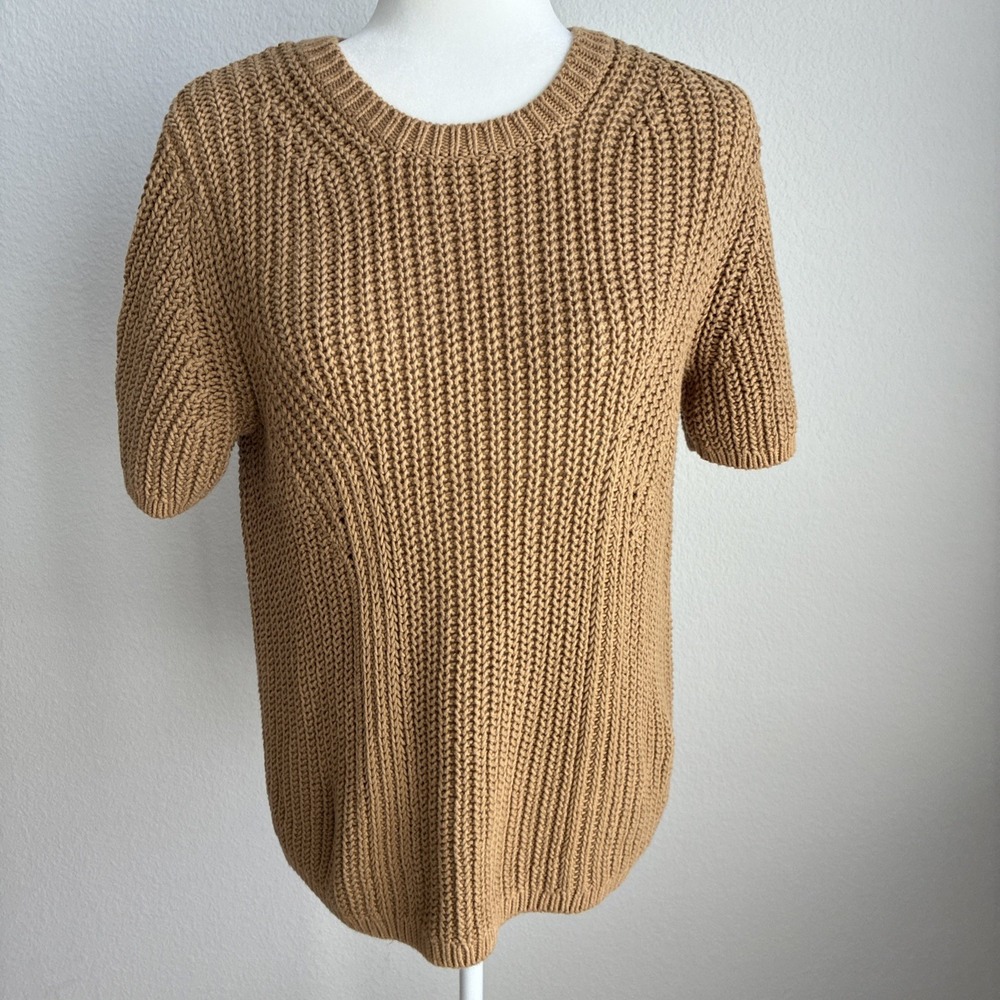 Banana Republic Womens Cable Knit Short Sleeve Sweater Brown Large Autumn Fall